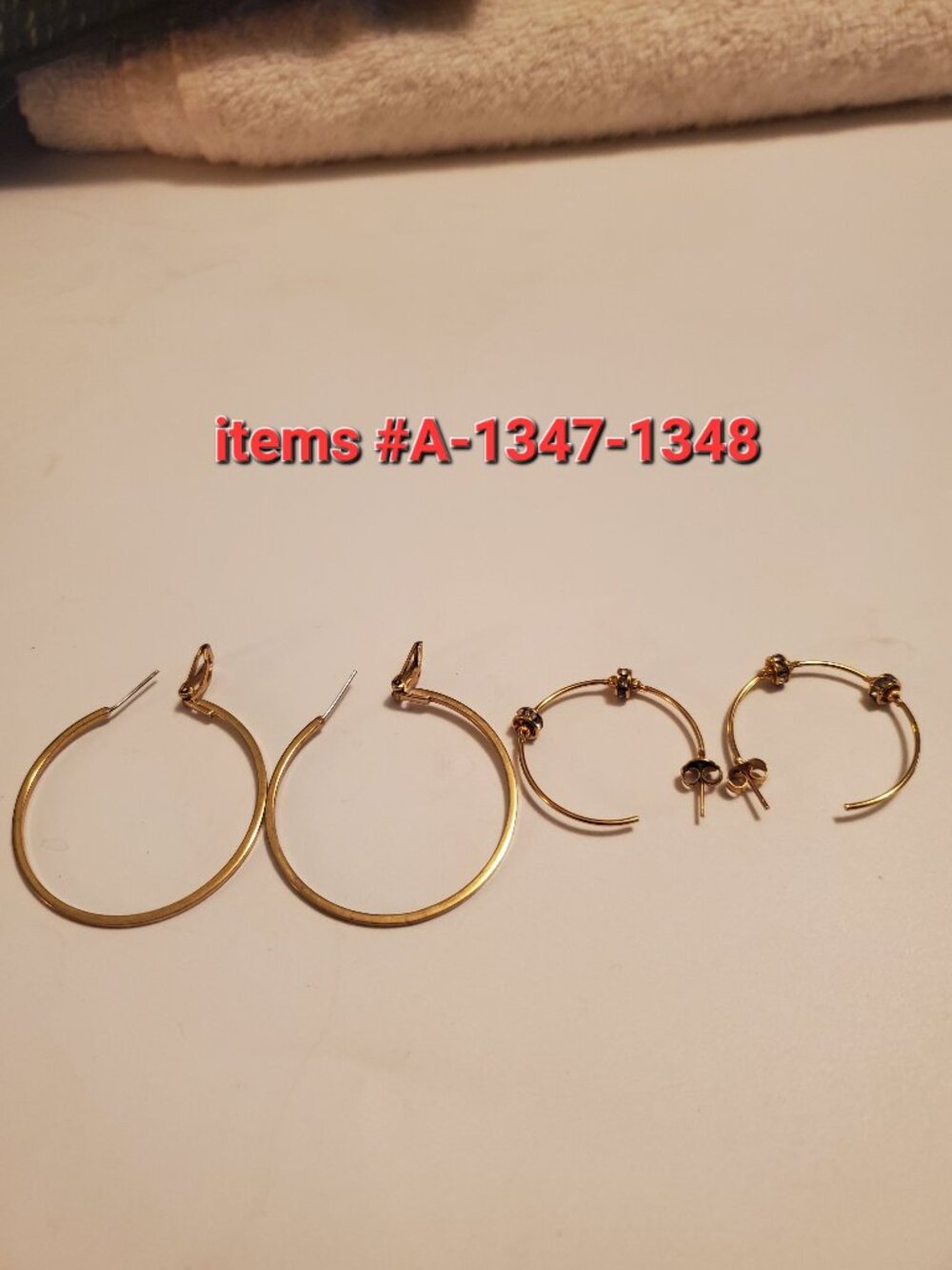 2 Pair of Gold Earrings, items # A-1347-1348,  wt. 5 grams.